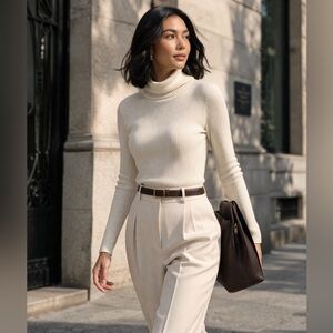 Uniqlo Wool Turtleneck Sweater Cream Size S Ribbed Minimalist Elevated Basic